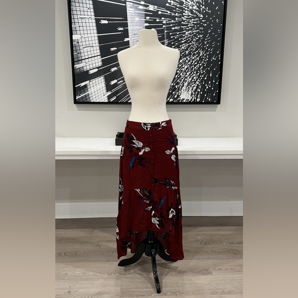 BRAND NEW! Hi Low Skirt, Faux Button Down Front, Red/Maroon/Crimson, Lg.& Med.
